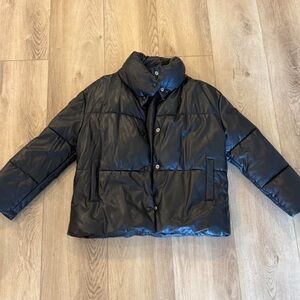 Black faux leather Puffer Jacket oversized fit